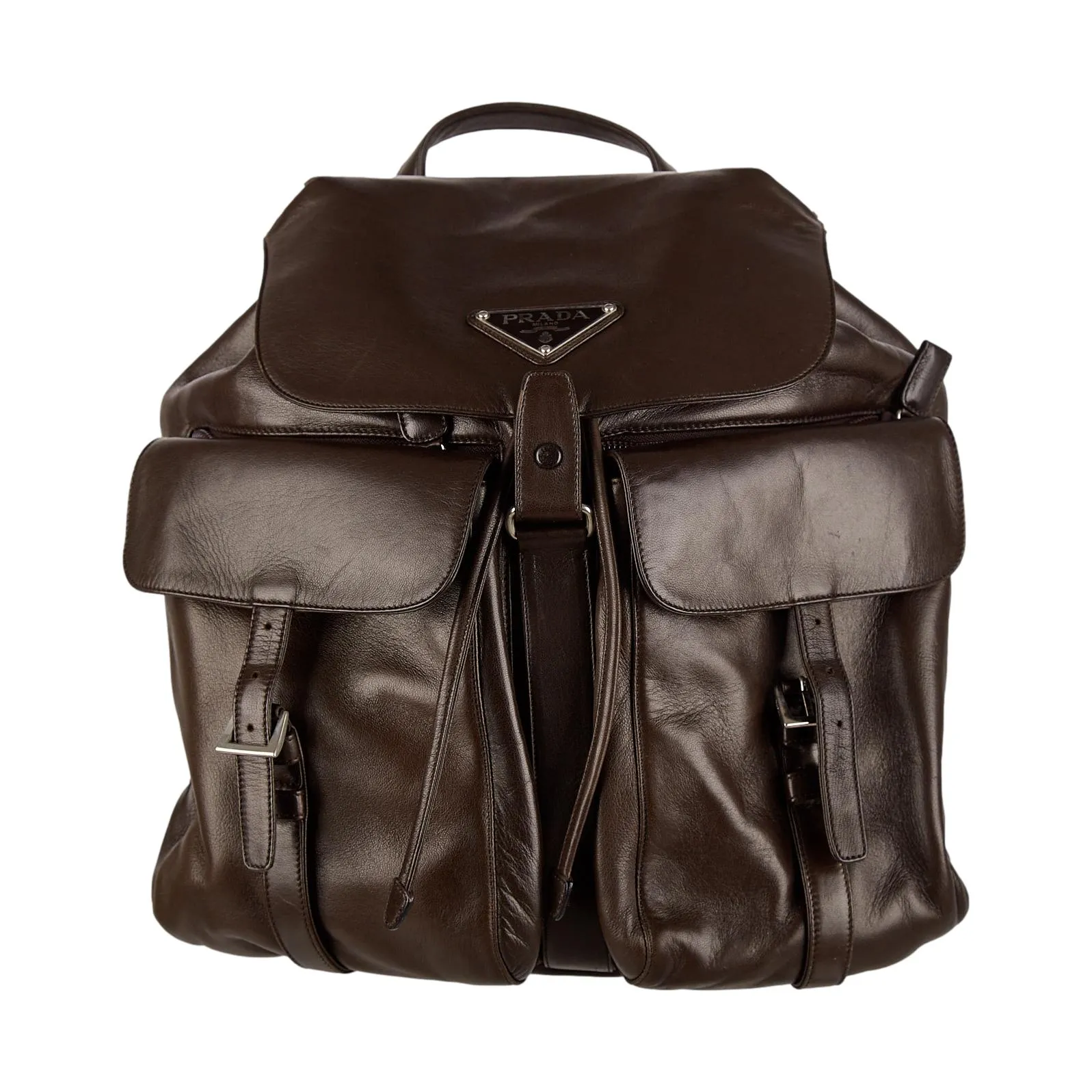 Prada Brown Leather Logo Backpack