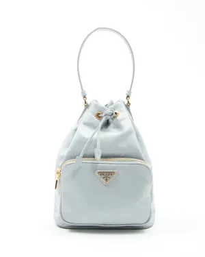 Prada Ice Blue Saffiano-Trimmed Tessuto Mini Bucket Bag