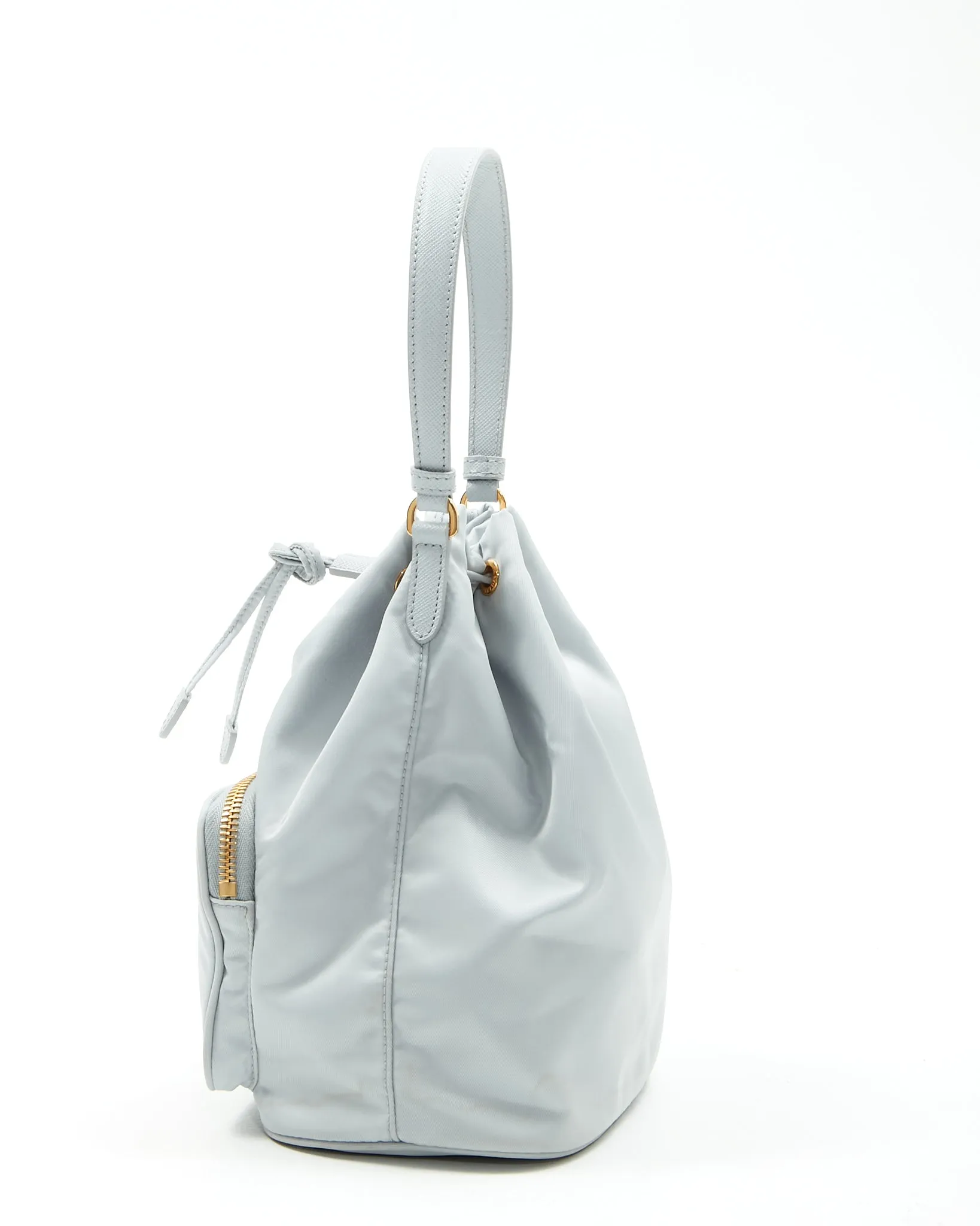 Prada Ice Blue Saffiano-Trimmed Tessuto Mini Bucket Bag
