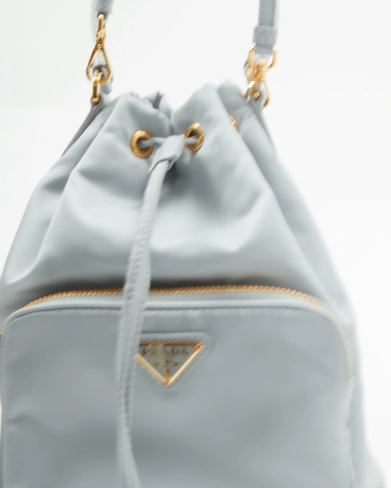 Prada Ice Blue Saffiano-Trimmed Tessuto Mini Bucket Bag