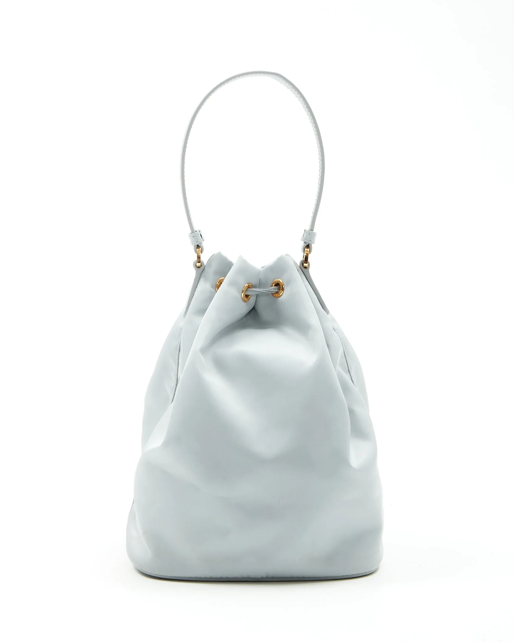 Prada Ice Blue Saffiano-Trimmed Tessuto Mini Bucket Bag
