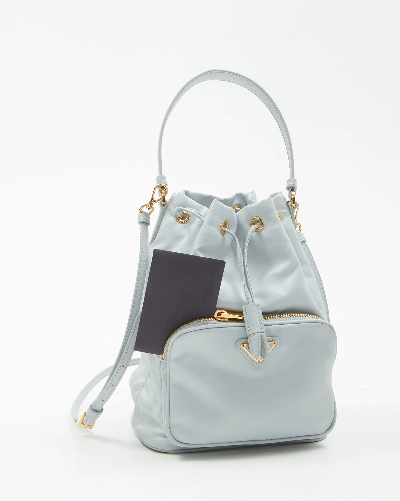 Prada Ice Blue Saffiano-Trimmed Tessuto Mini Bucket Bag