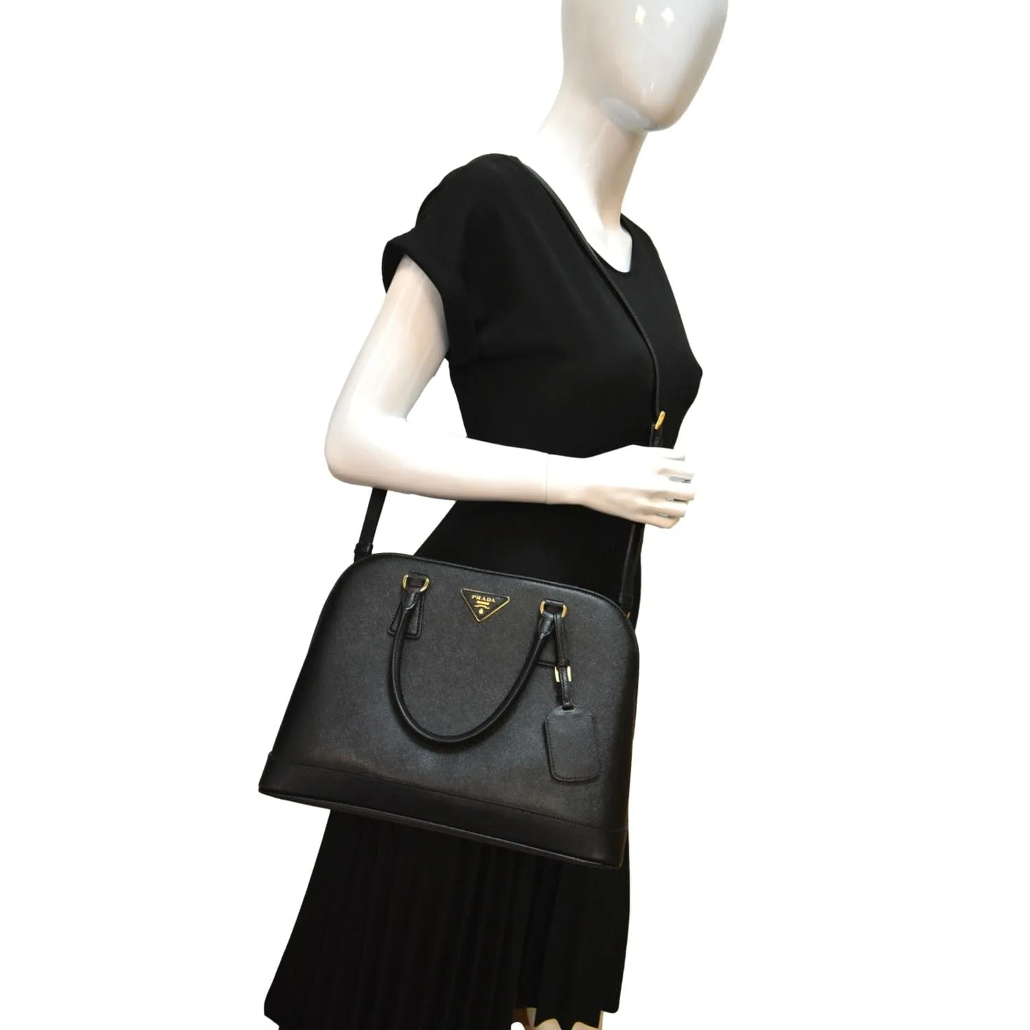 PRADA Lux Medium Promenade Saffiano Leather Shoulder Bag Black  - New Year Deals