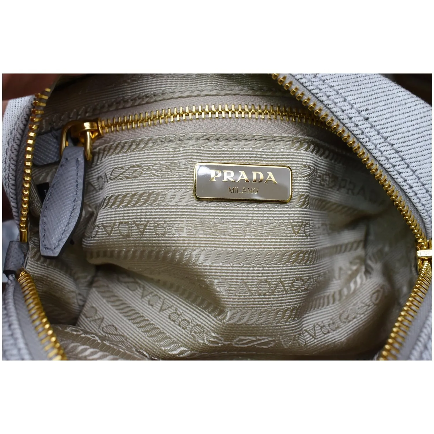 PRADA Milano Denim Canvas Pouch Bag Grey - 10% OFF