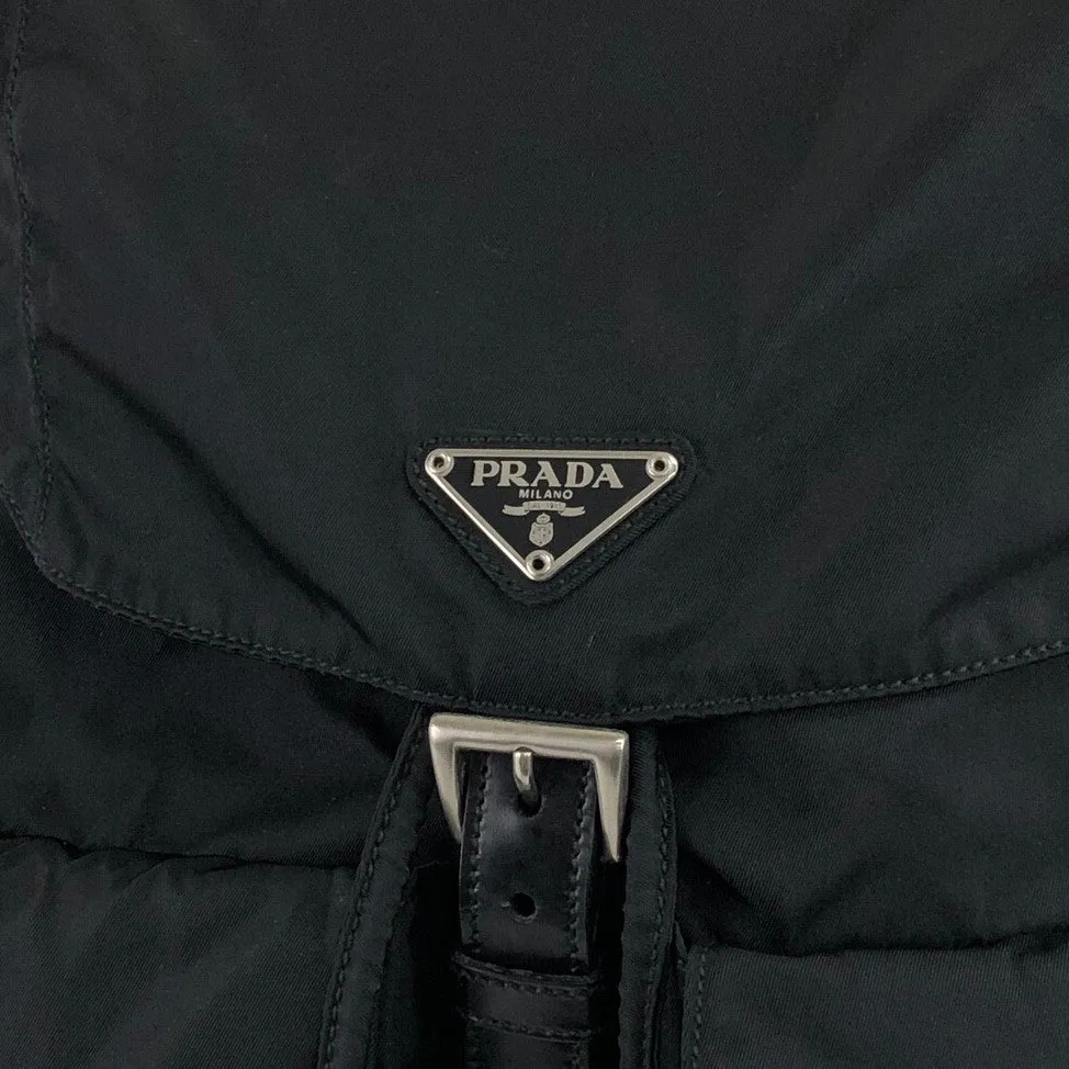 PRADA Triangle Logo Double Pocket Backpack Black Vintage sdny2f