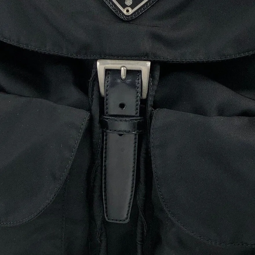 PRADA Triangle Logo Double Pocket Backpack Black Vintage ys5ifi