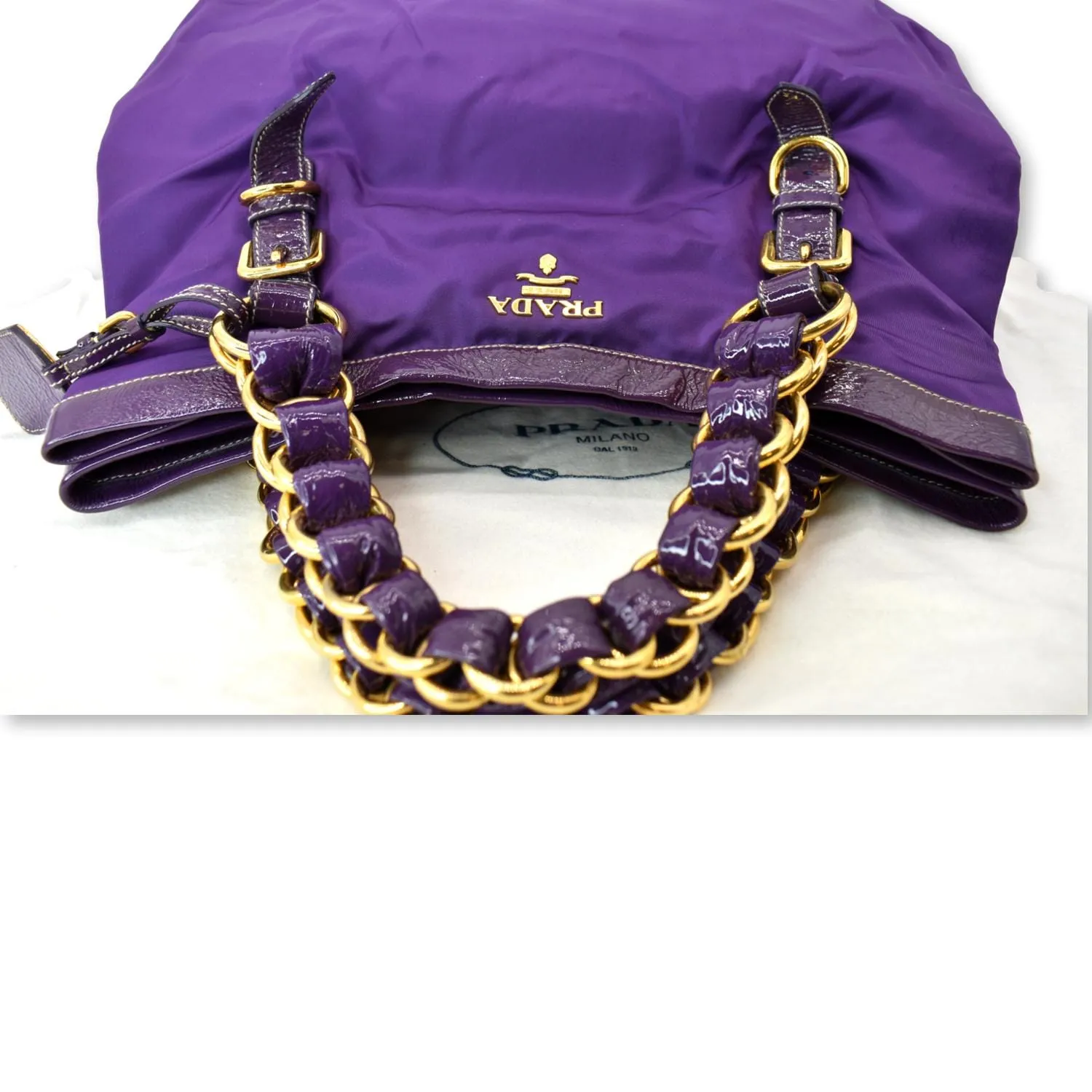 PRADA Vernice Trimmed Tessuto Nylon Tote Bag Purple