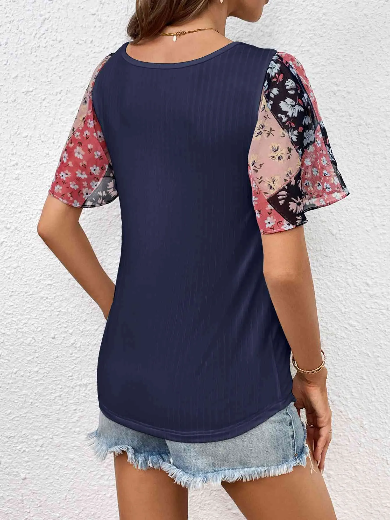Printed Puff Sleeve Round Neck Tee (3 Colors)