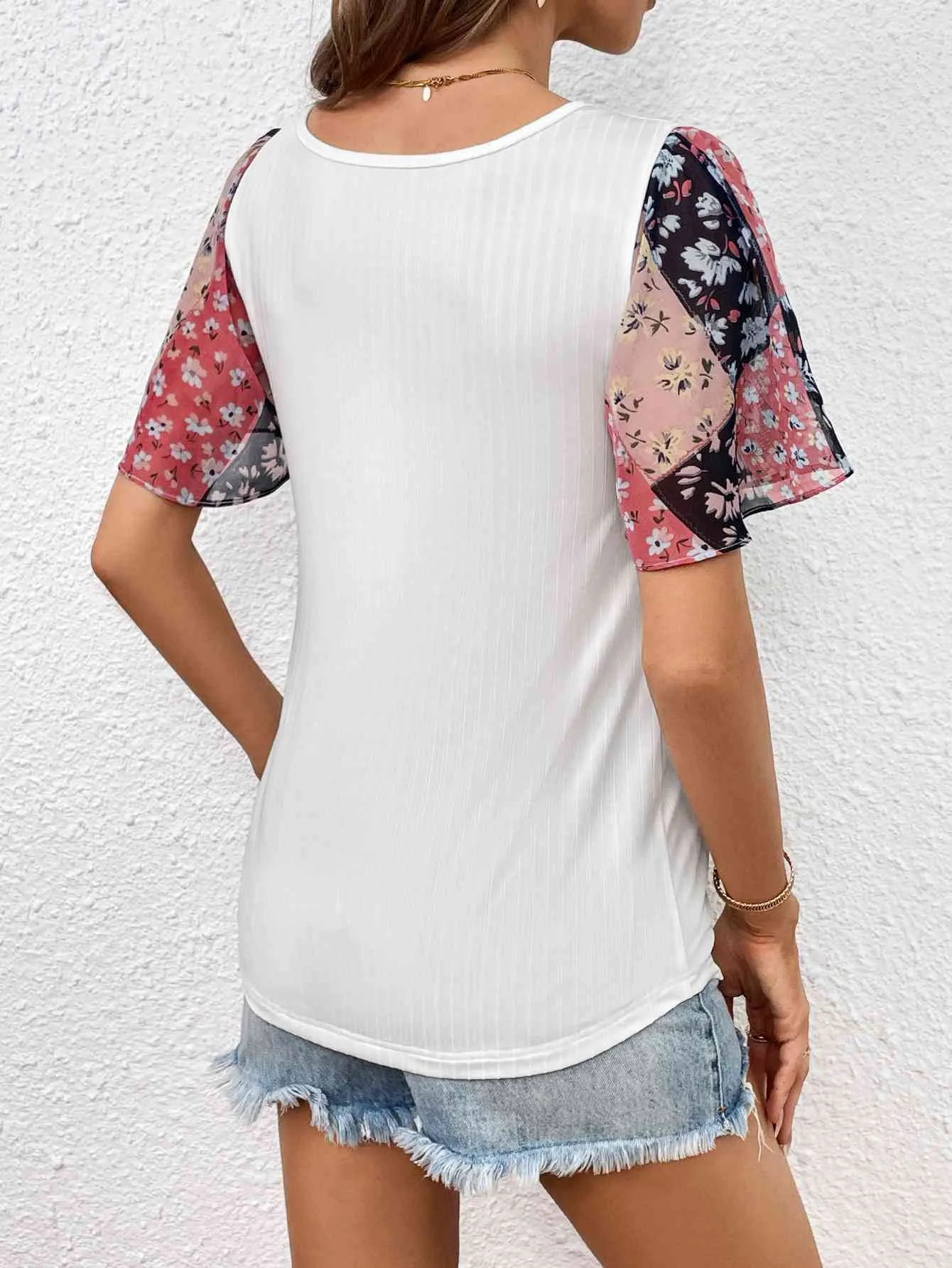 Printed Puff Sleeve Round Neck Tee (3 Colors)