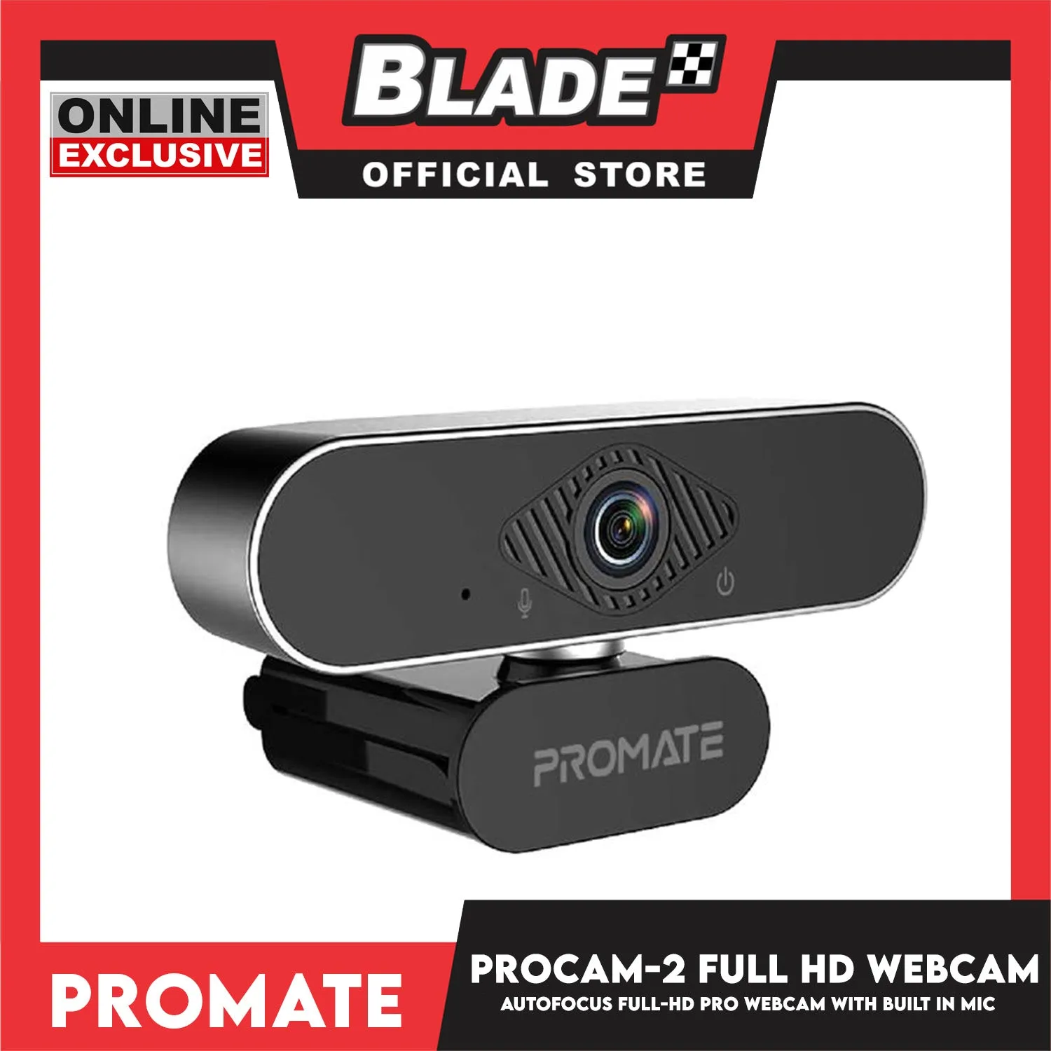 Promate Webcam with Built-In Mic Auto Focus Full-HD Pro ProCam-2 (Black)