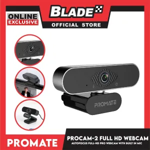 Promate Webcam with Built-In Mic Auto Focus Full-HD Pro ProCam-2 (Black)