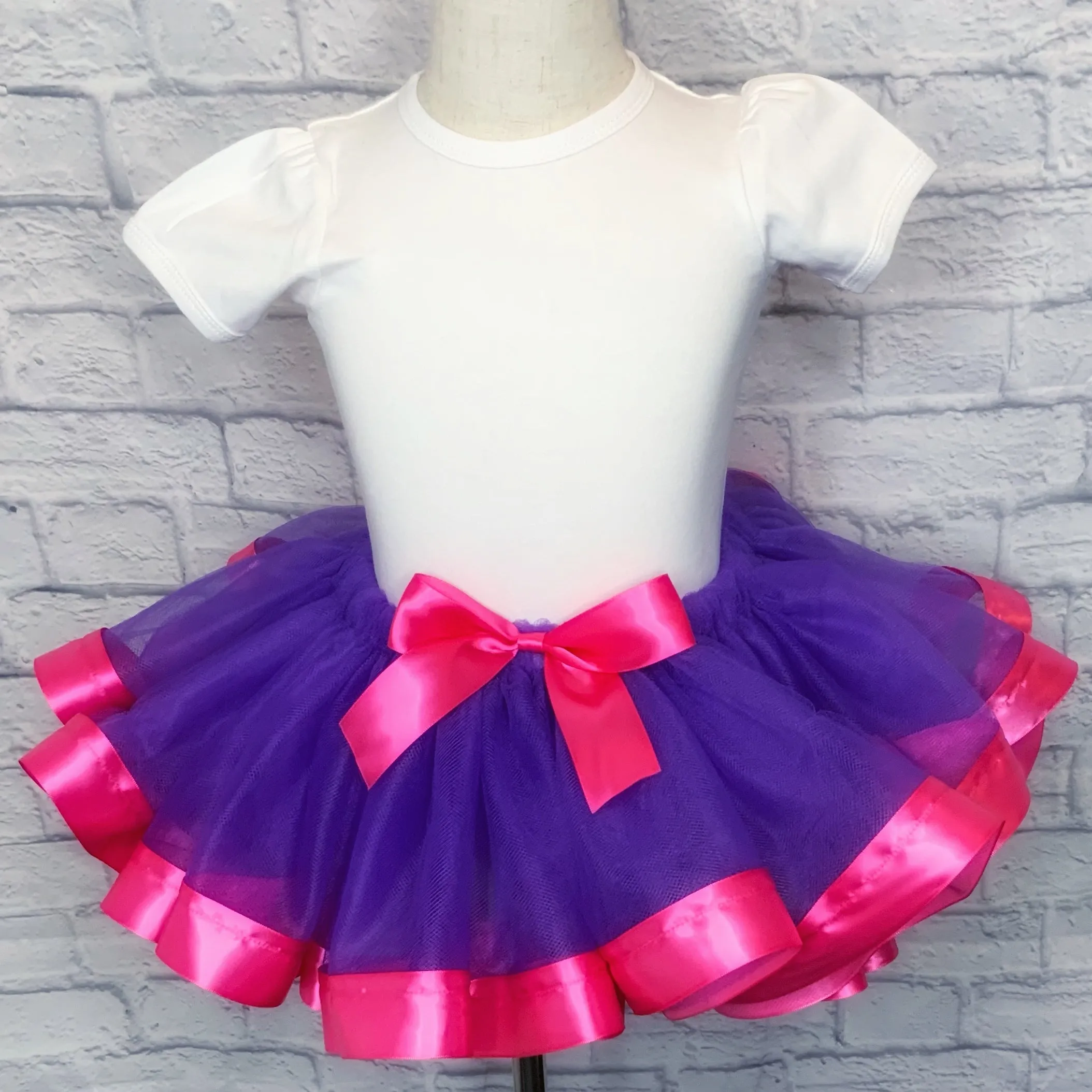 Purple Tutu / Pink Ribbon Trim & Bow