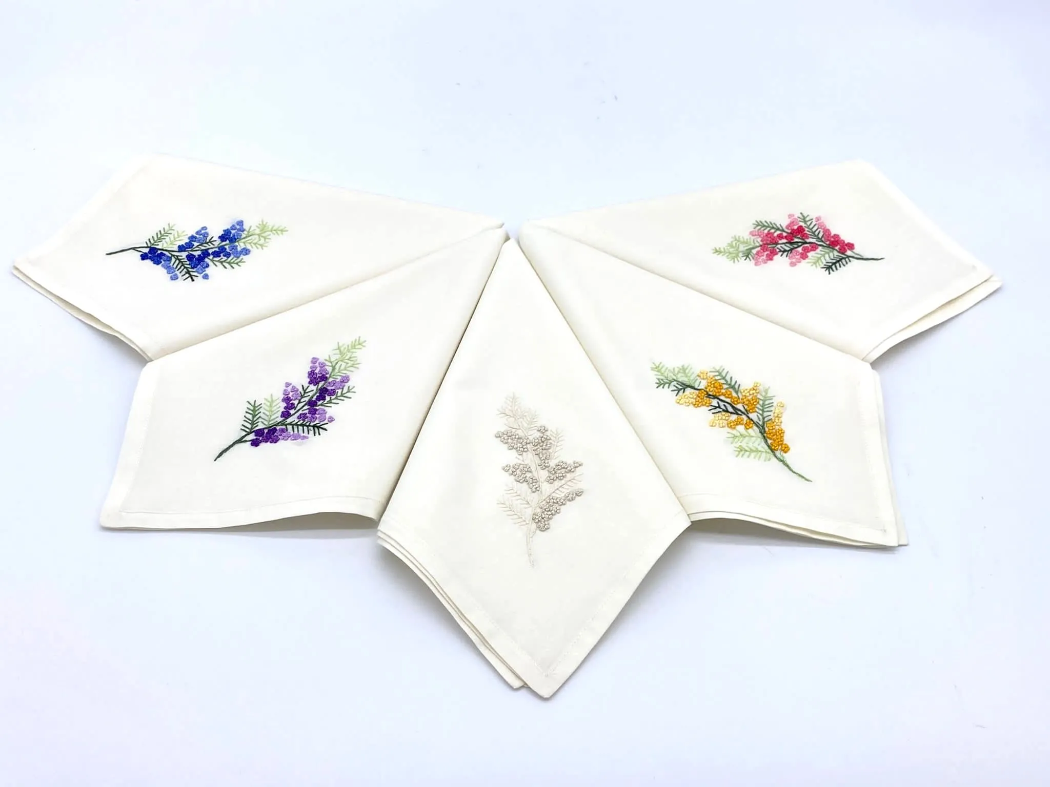 "French Knots" Ivory Cotton Napkins, 16" x  16" with simple hem