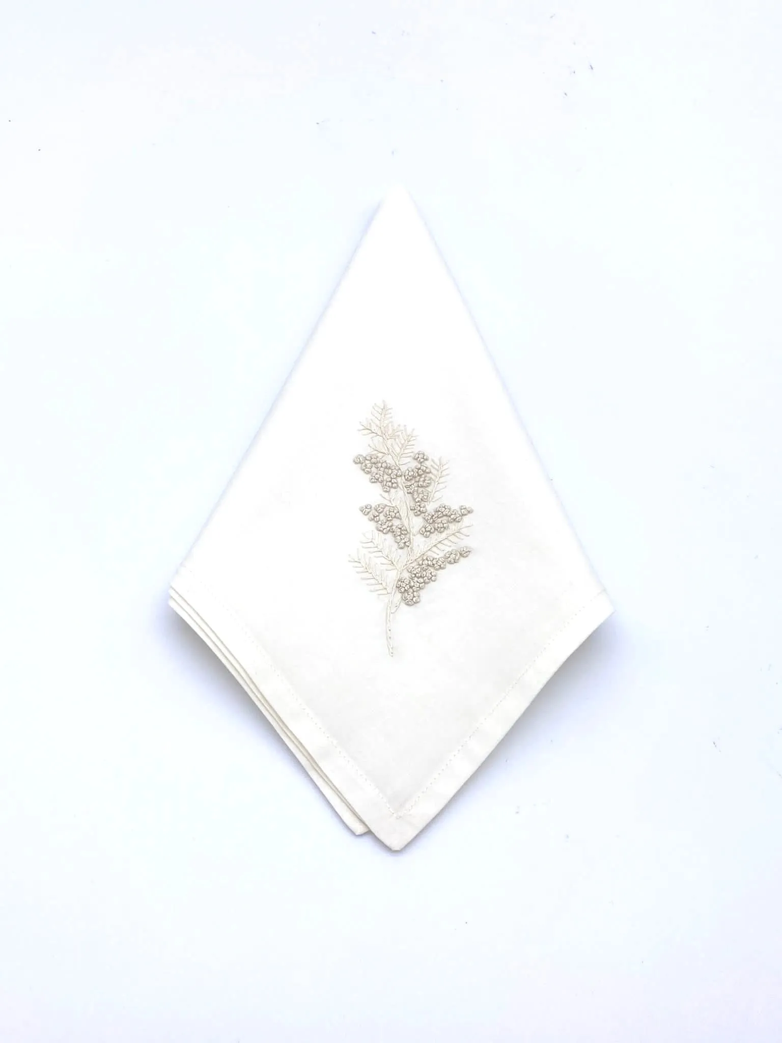 "French Knots" Ivory Cotton Napkins, 16" x  16" with simple hem