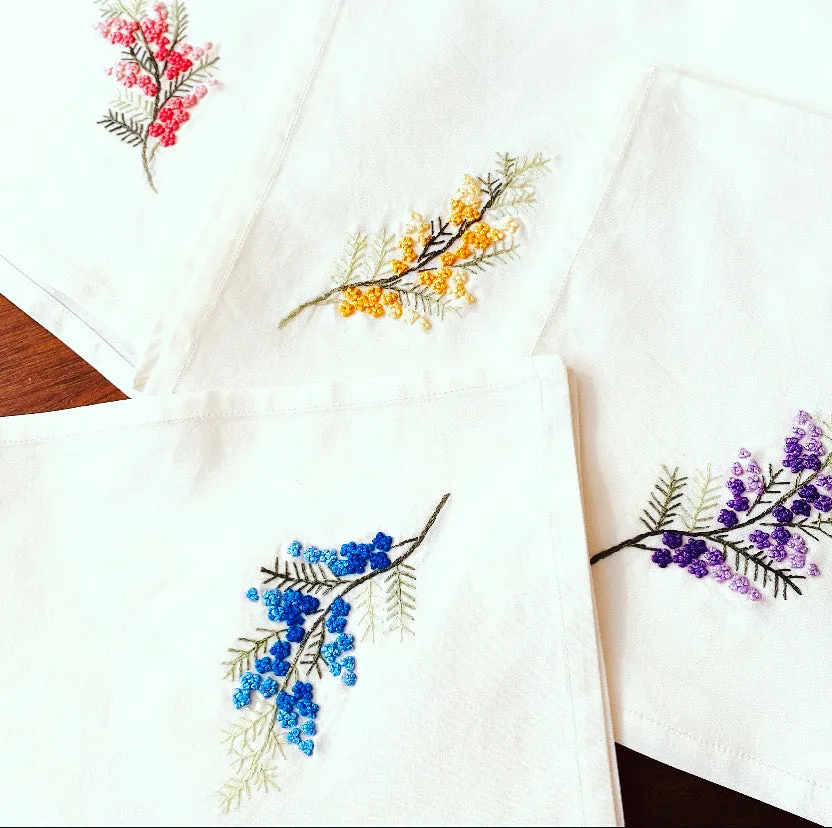 "French Knots" Ivory Cotton Napkins, 16" x  16" with simple hem