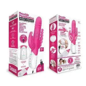 Rabbit Essentials Rechargeable Double Penetration Rabbit - Hot Pink