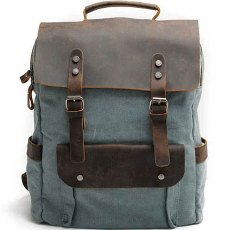 Retro Leather & Canvas Backpack 20L