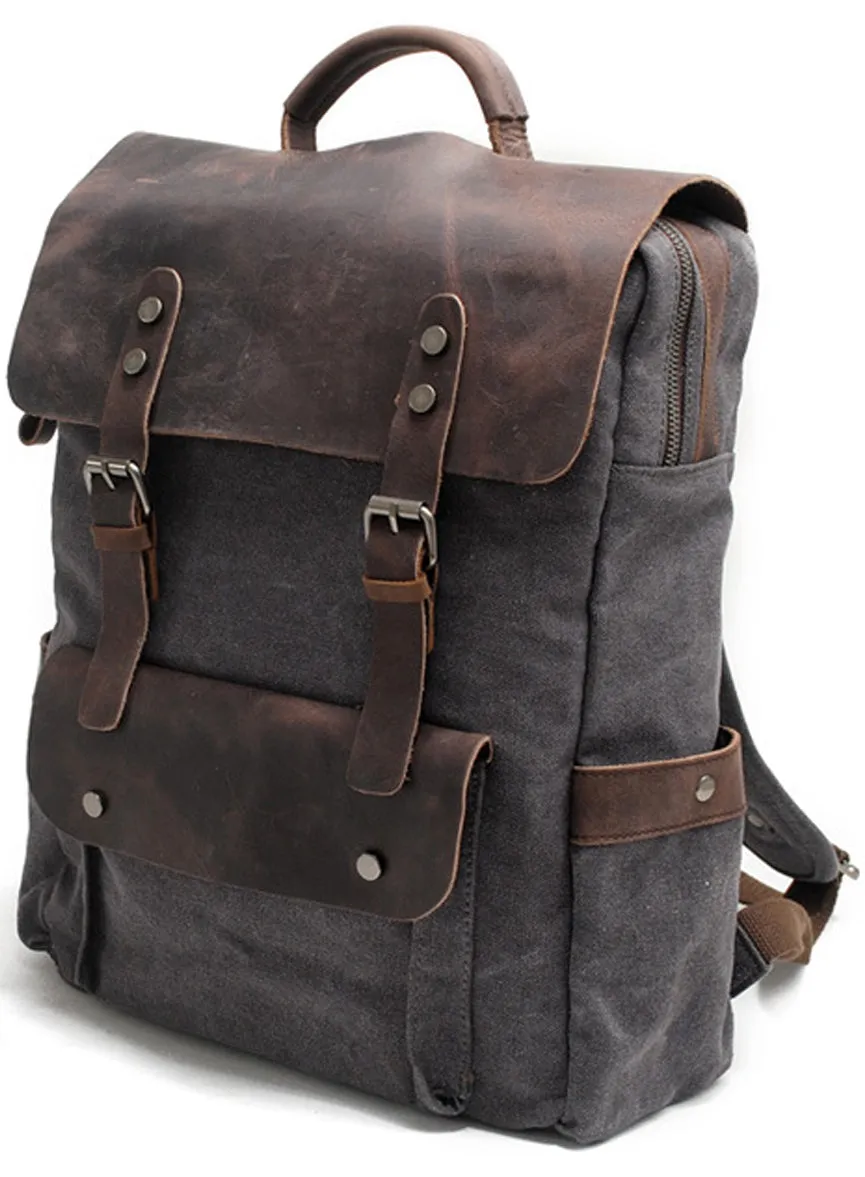 Retro Leather & Canvas Backpack 20L