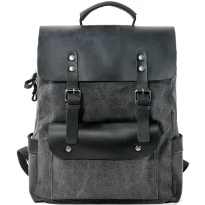 Retro Leather & Canvas Backpack 20L