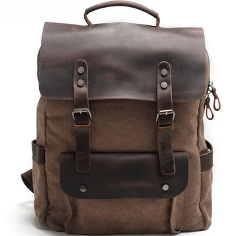 Retro Leather & Canvas Backpack 20L