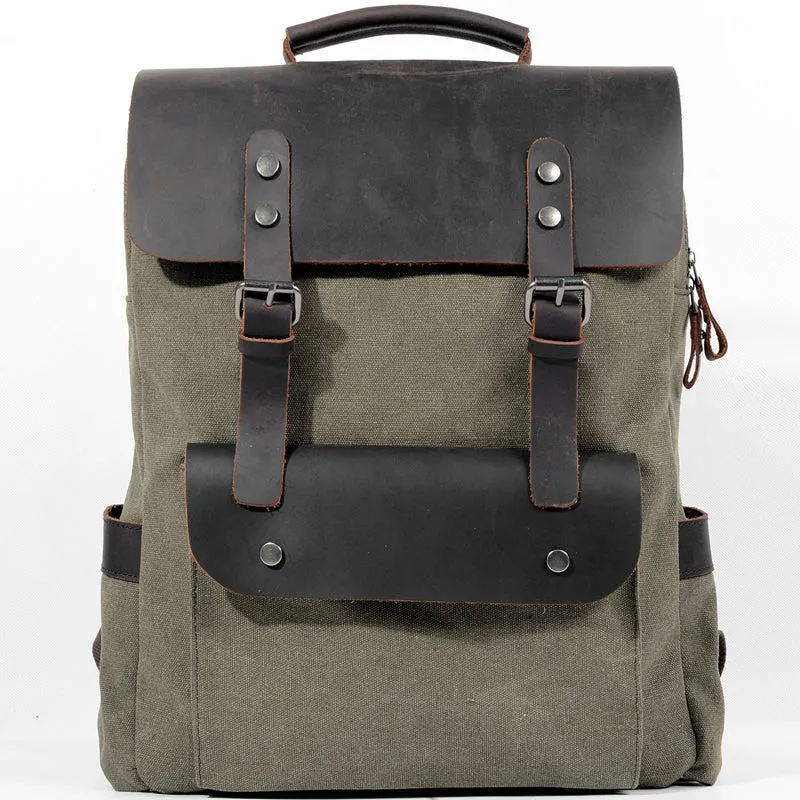 Retro Leather & Canvas Backpack 20L