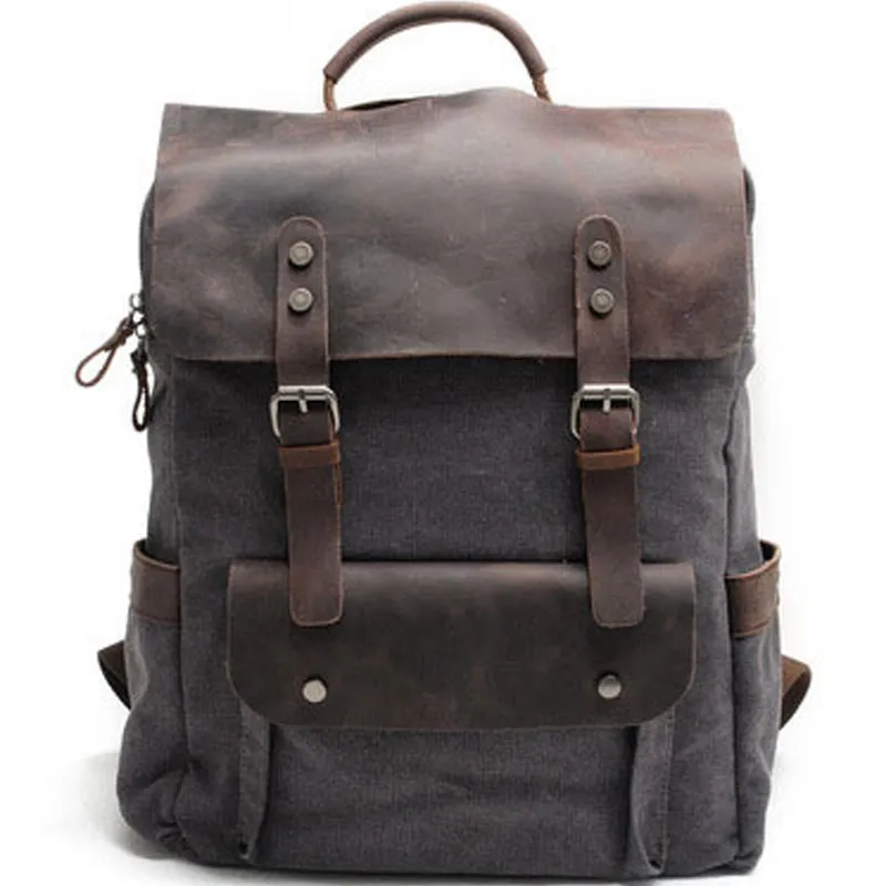 Retro Leather & Canvas Backpack 20L