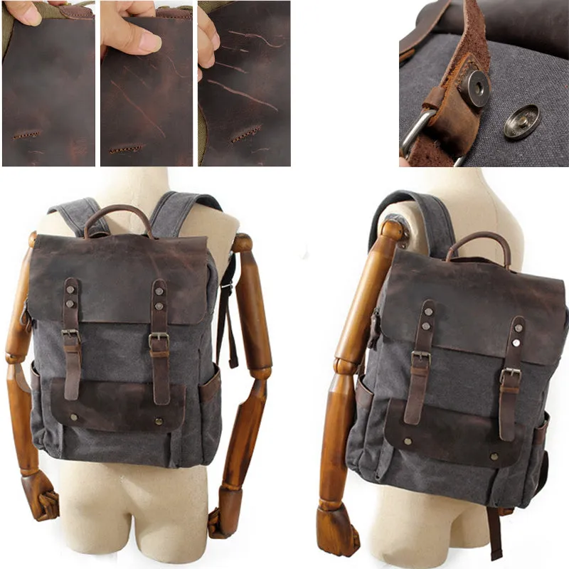 Retro Leather & Canvas Backpack 20L