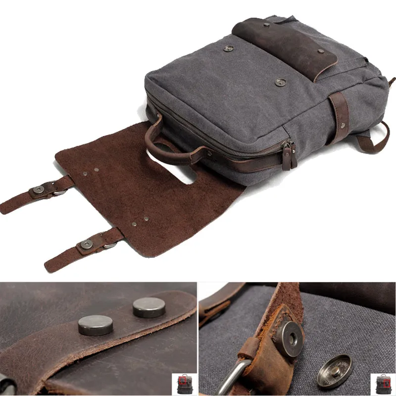 Retro Leather & Canvas Backpack 20L