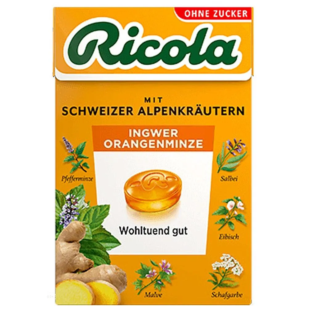 Ricola Ingwer Orange Minze ( Ginger Orange Mint ) Sugar Free Box - 50 g