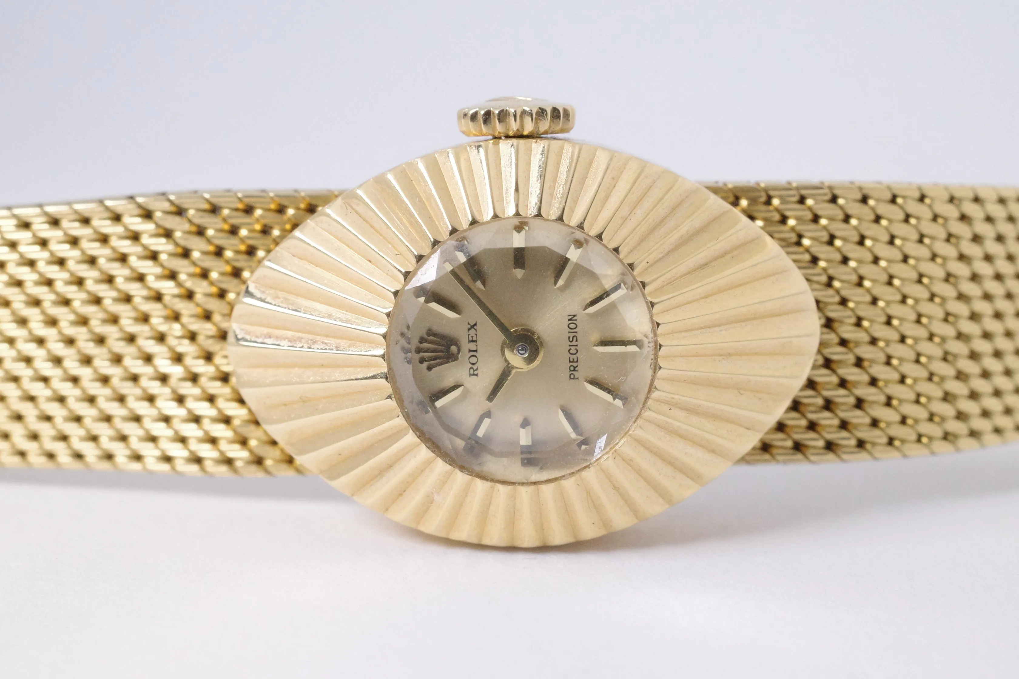 ROLEX VINTAGE YELLOW GOLD CHAMELEON ALMOND ON MILANESE BRACELET $5,975
