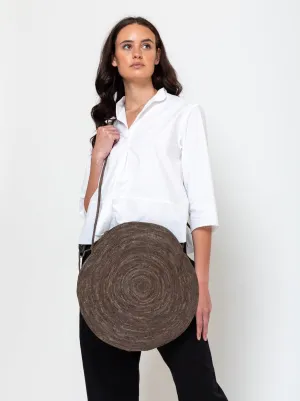Round Crochet Raffia Crossbody - Pebble