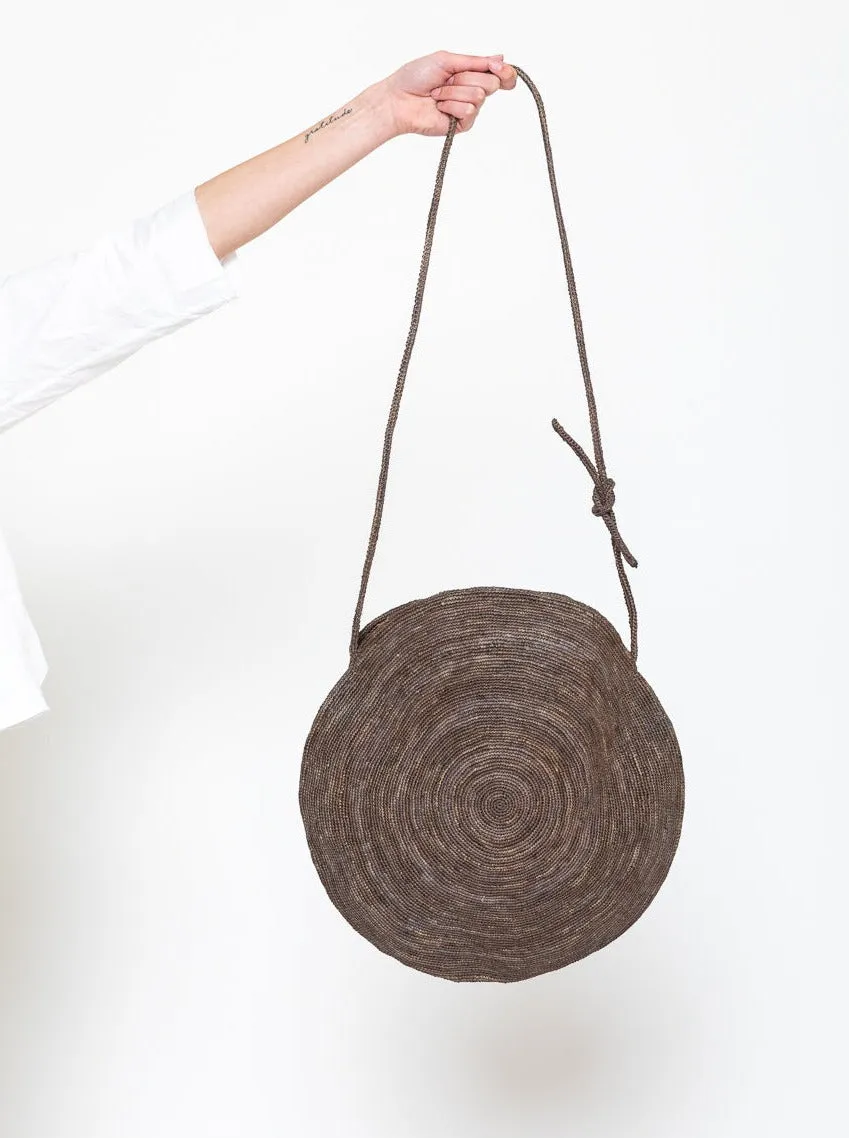 Round Crochet Raffia Crossbody - Pebble