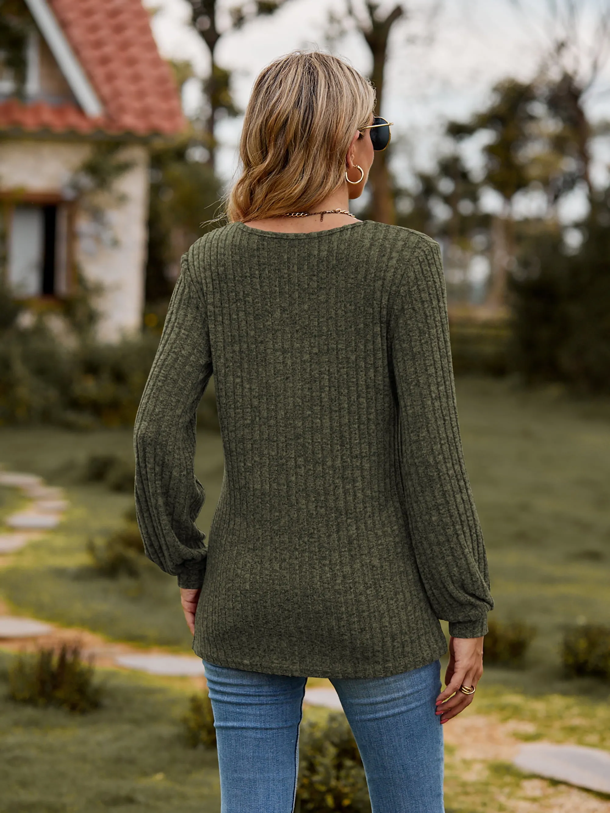 Round Neck Button-Down Long Sleeve Tee (7 Colors)
