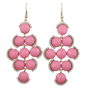 Round Pink Discs with Clear Crystals Dangling Earring - REC567