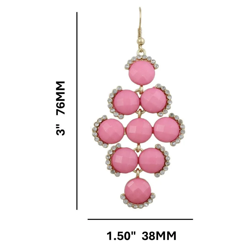 Round Pink Discs with Clear Crystals Dangling Earring - REC567