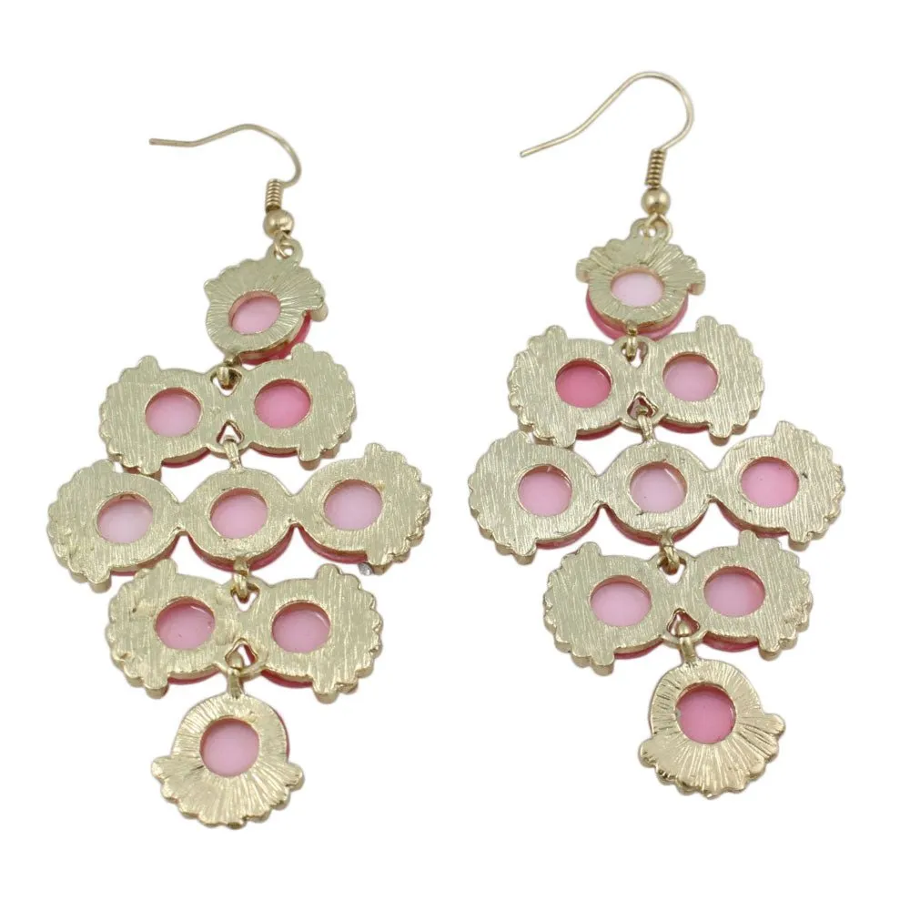 Round Pink Discs with Clear Crystals Dangling Earring - REC567