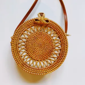 Round Rattan Crossbody Bag - Sunburst