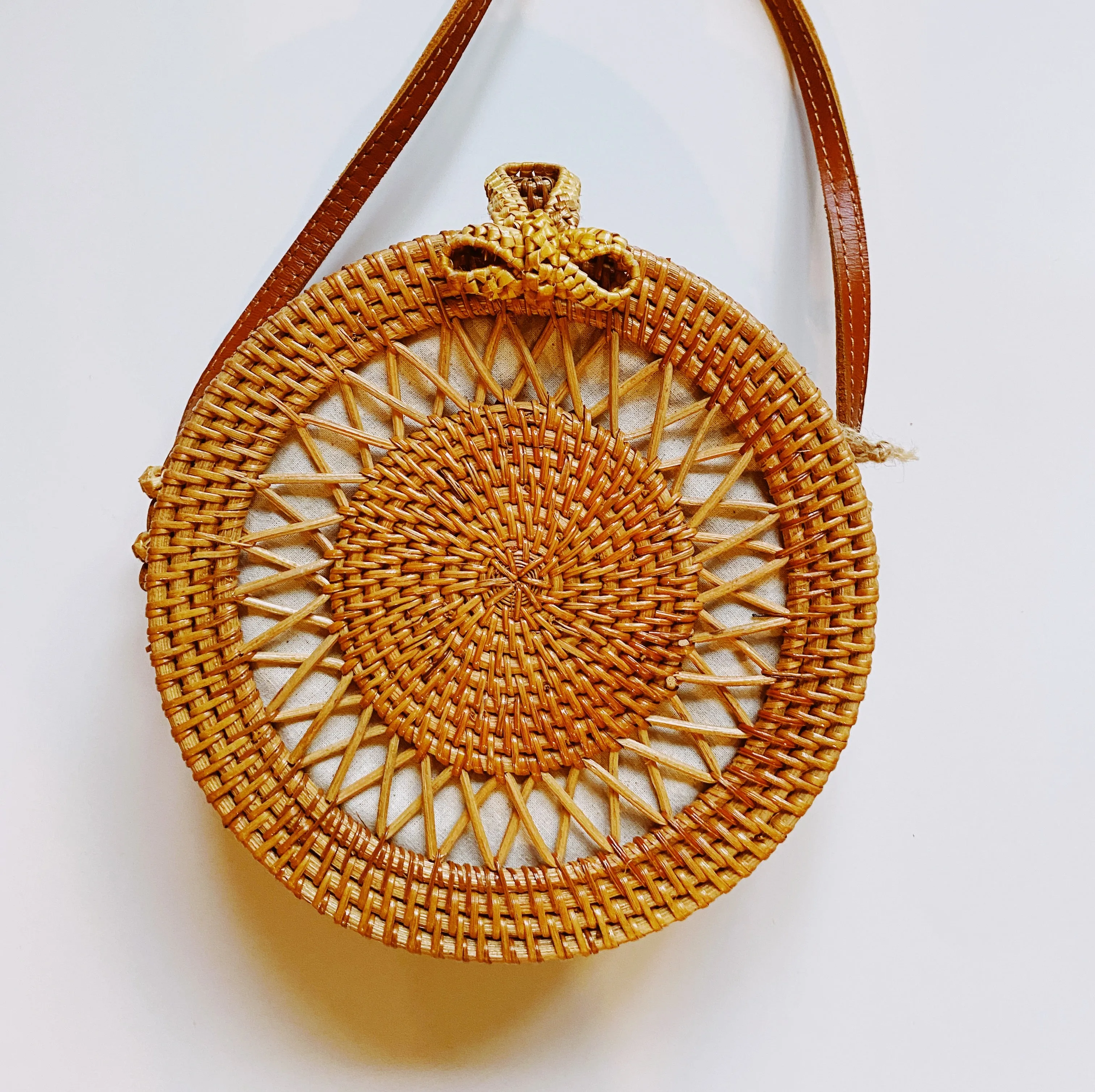 Round Rattan Crossbody Bag - Sunburst