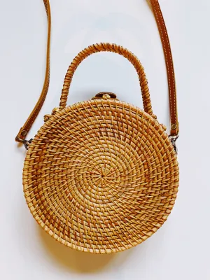 Round Rattan Wicker Summer Bag Purse - Sunny