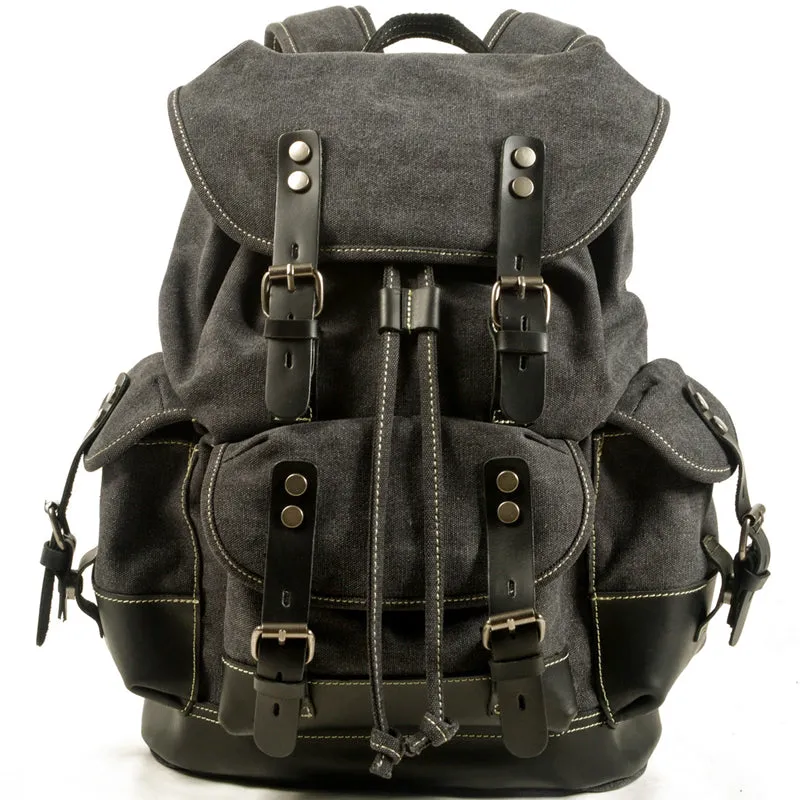 Rugged Vintage Canvas PU Leather Drawstring Backpack