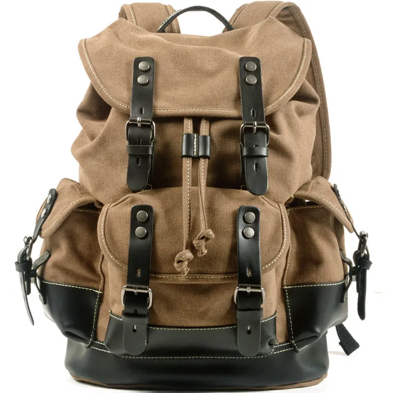 Rugged Vintage Canvas PU Leather Drawstring Backpack