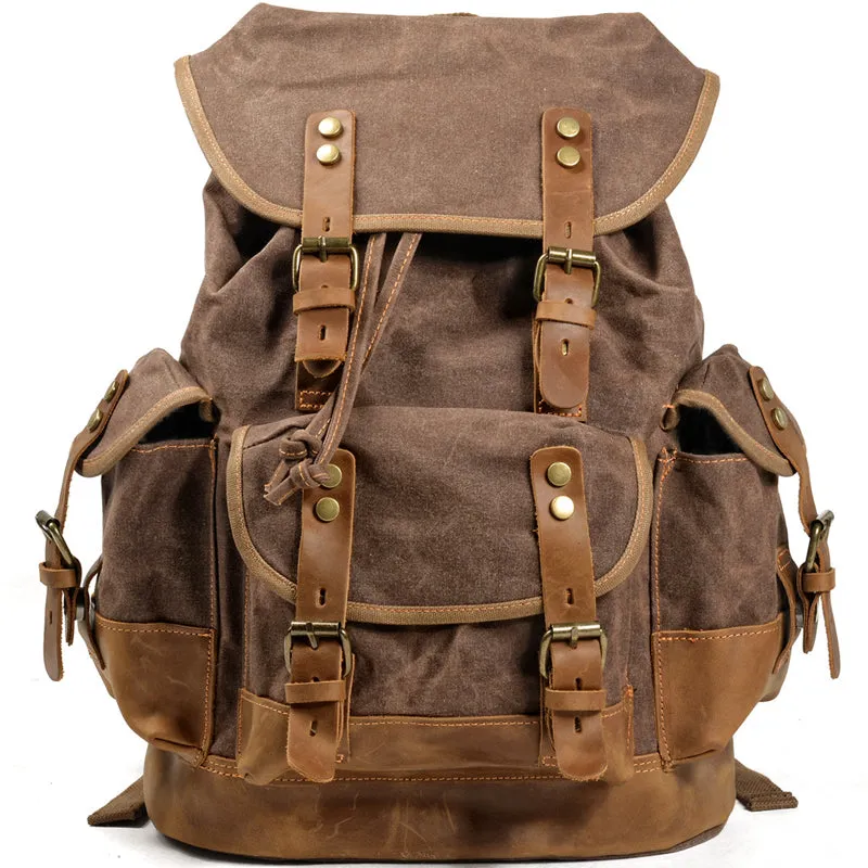 Rugged Vintage Canvas PU Leather Drawstring Backpack