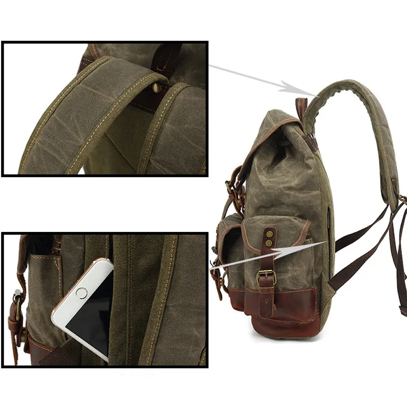 Rugged Vintage Canvas PU Leather Drawstring Backpack
