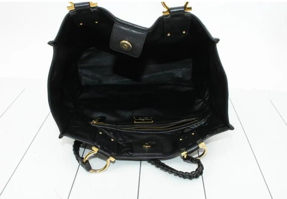 Salvatore Ferragamo Black Gancini Logo Shopper Tote 861086
