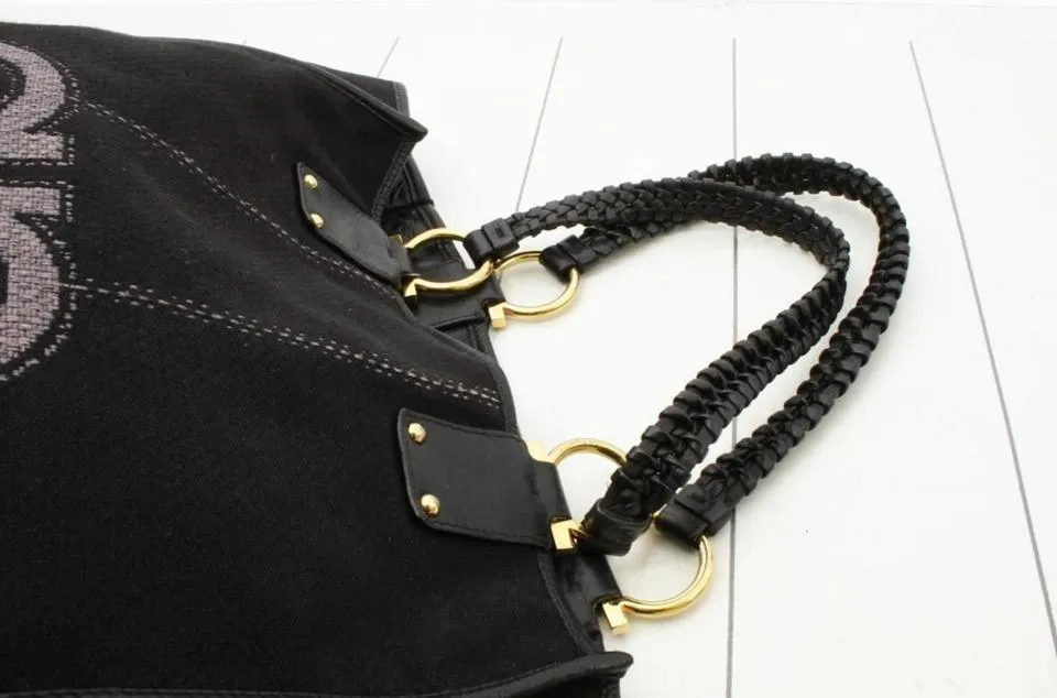 Salvatore Ferragamo Black Gancini Logo Shopper Tote 861086
