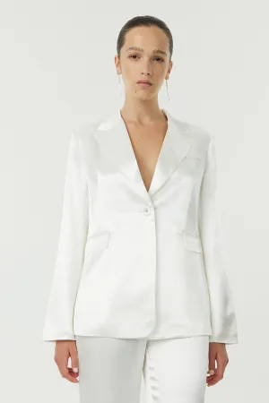 SATIN TAILORED BLAZER | POWDER WHITE