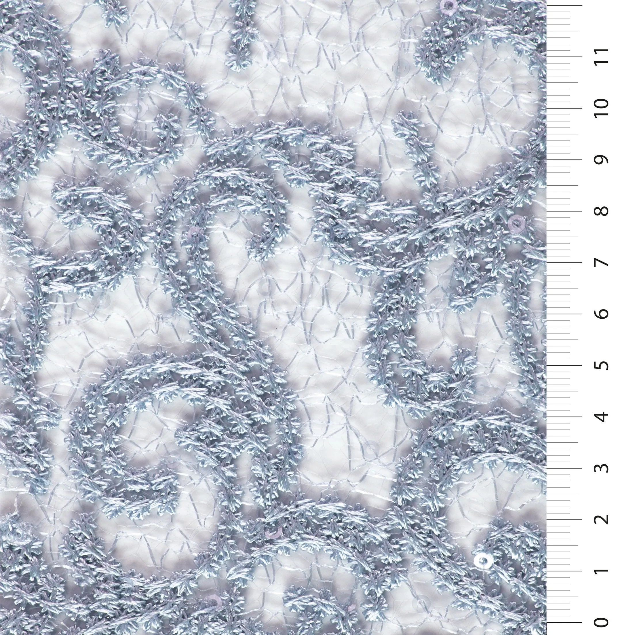 Scalloped Spider Web Design Hologram Sequin Embroidered Fabric