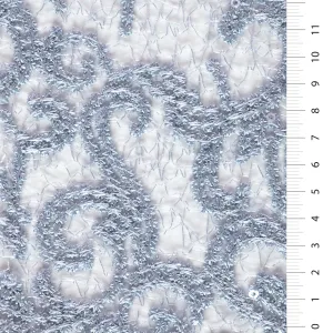 Scalloped Spider Web Design Hologram Sequin Embroidered Fabric