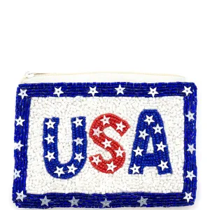 SEED BEAD PATRIOTIC "USA" COIN BAG
