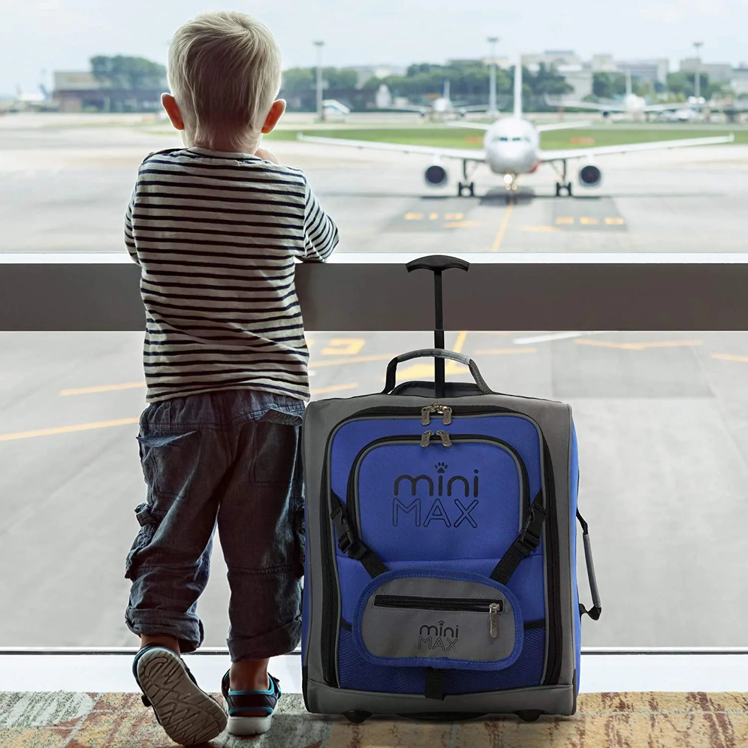 Sets of Aerolite MiniMAX (45x36x20cm) easyJet Maximum Cabin Luggage Under Seat Carry On Suitcase with Backpack and Pouch for Your Favourite Doll/Action Figure/Bear (Blue x 3)